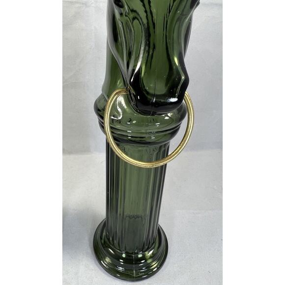 AVON Pony Post Decanter, Leather After Shave Lotion Glass Bottle, Green Lot Of 2 - Picture 10 of 13